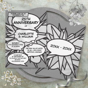 Invitation 25e anniversaire Mariage d'argent Comic Book Pop A