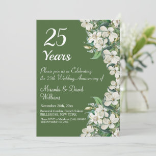 Invitation 25e anniversaire Mariage d'argent Floral blanc