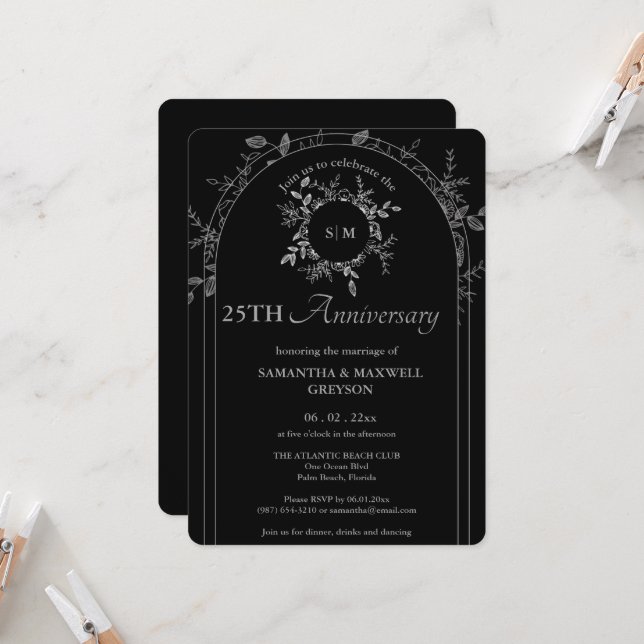 Invitation 25e anniversaire Mariage d'argent (ou autre) (Devant/Arrière en situation)