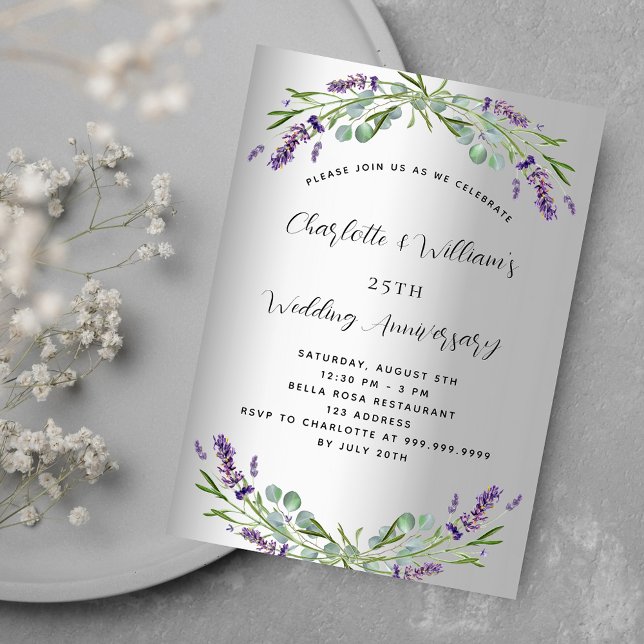 Invitation 25e anniversaire mariage de la lavande d'argent (Créateur téléchargé)