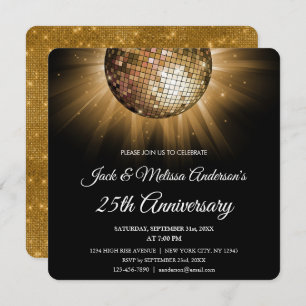 Invitation 25e anniversaire Mariage Gold Disco Ball
