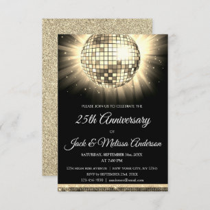 Invitation 25e anniversaire Mariage Gold Disco Ball