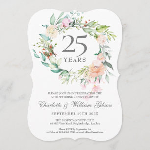 Invitation 25e anniversaire Mariage Rose jardin vert
