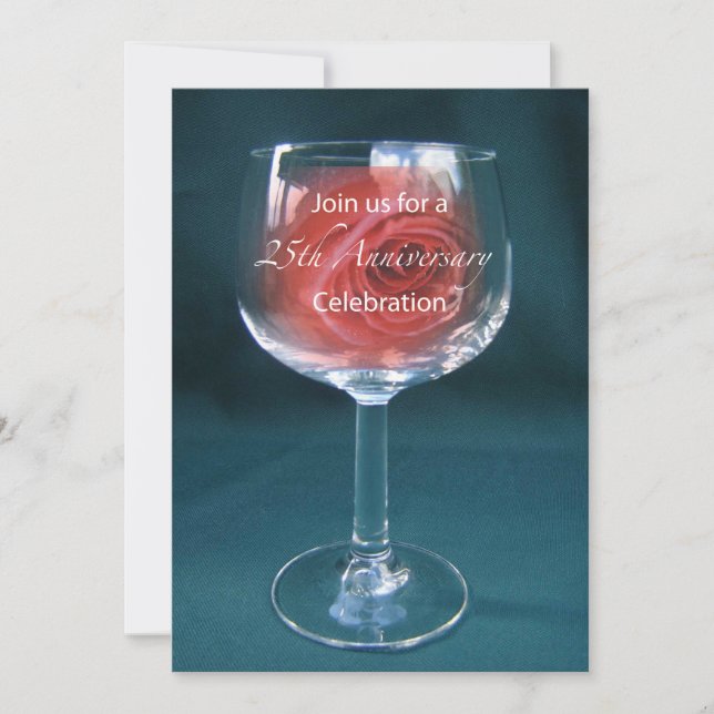 Invitation 25e anniversaire Mariage Rose Wineglass (Devant)