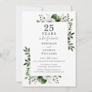 Invitation 25e anniversaire Mariage Verdure Floral Monogramme