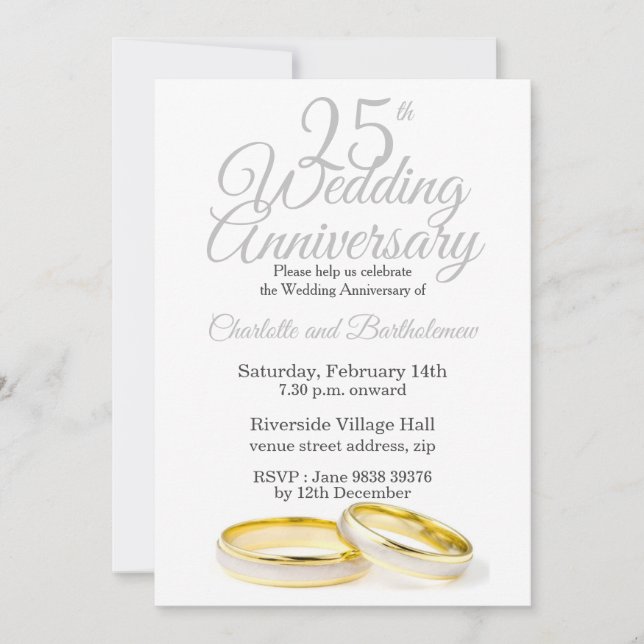 Invitation 25e anniversaire minimaliste du Mariage (Devant)