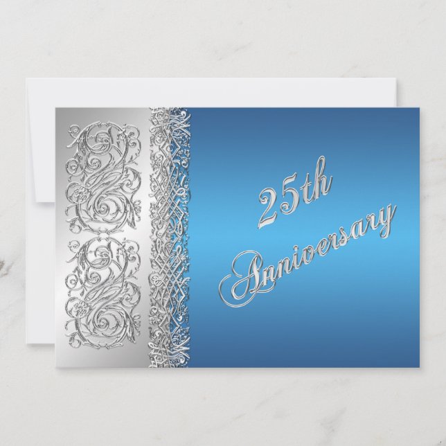 Invitation 25e Anniversaire Orné Argent Défile avec Bleu (Devant)