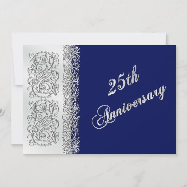 Invitation 25e Anniversaire Orné de Rouleaux d'Argent avec Ma (Devant)