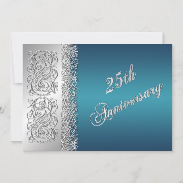 Invitation 25e Anniversaire Orné de Rouleaux d'Argent avec Tu (Devant)