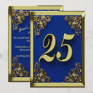 Invitation 25e anniversaire Regal Gold Blue Salutation ou