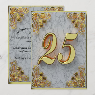 Invitation 25e anniversaire Regal Gold Marble Salutation ou