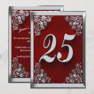 Invitation 25e anniversaire Regal Silver Red Greeting ou