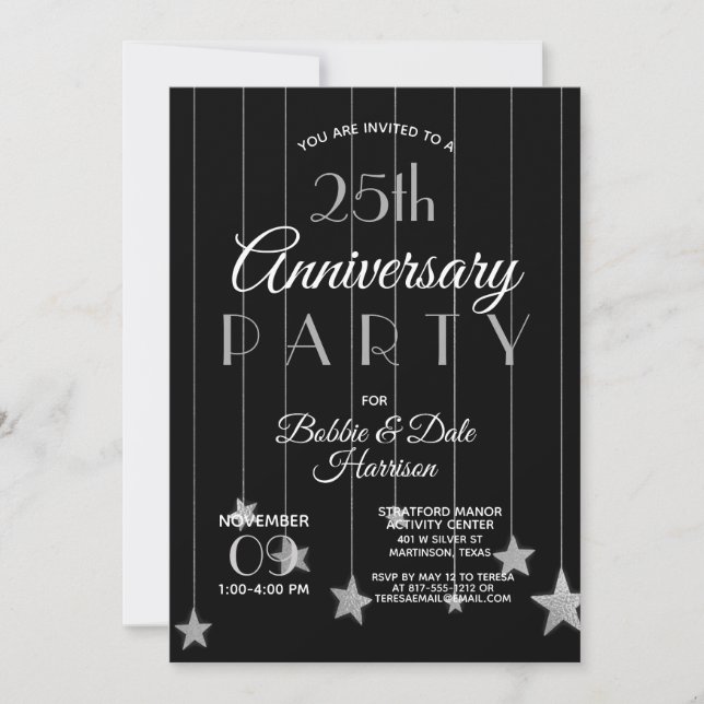 Invitation 25e anniversaire Silver Custom Event Purple Party (Devant)