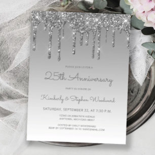 Invitation 25e anniversaire Silver Glitter Drip