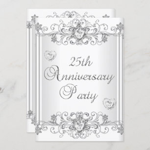 Invitation 25e anniversaire Silver White Diamond Hearts 2