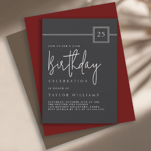 Invitation 25e anniversaire Simple minimaliste noir plat