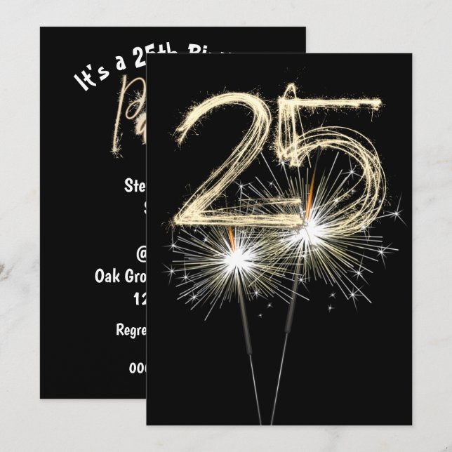 Invitation 25e anniversaire Sparklers de fête (Devant / Derrière)