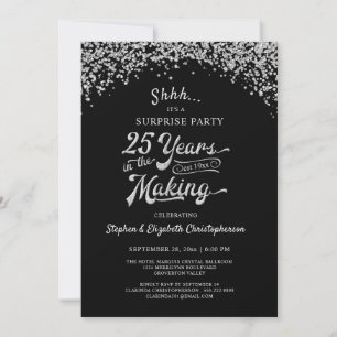 Invitation 25e anniversaire Surprise Party Argent Confetti