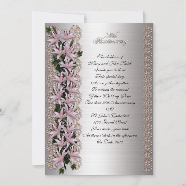 Invitation 25e anniversaire vow renouvellement liet et lis (Devant)