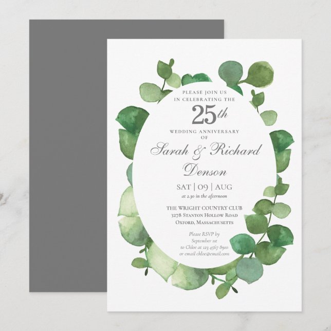 Invitation 25e Eucalyptus Bohème de l'anniversaire de mariage (Devant / Derrière)