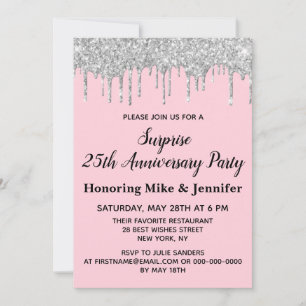 Invitation 25e Fête Anniversaire de la surprise d'argent rose