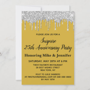 Invitation 25e Gold Black Silver Surprise Anniversaire Party