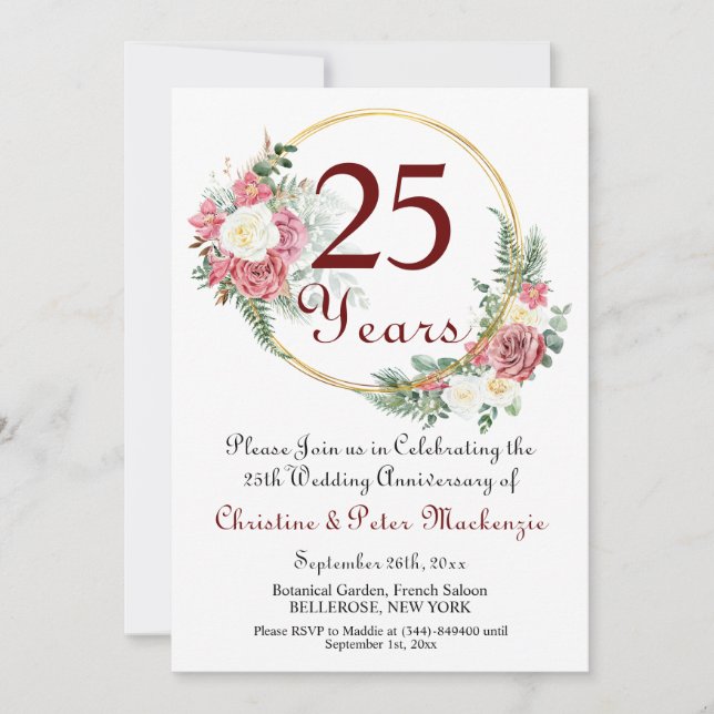 Invitation 25e Mariage d'argent Anniversaire Rose Gold Frame (Devant)