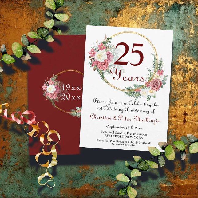 Invitation 25e Mariage d'argent Anniversaire Rose Gold Frame (Créateur téléchargé)