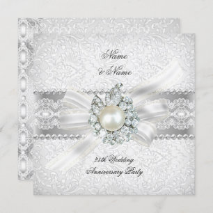 Invitation 25e Mariage du parti Silver Anniversaire Lace Pear