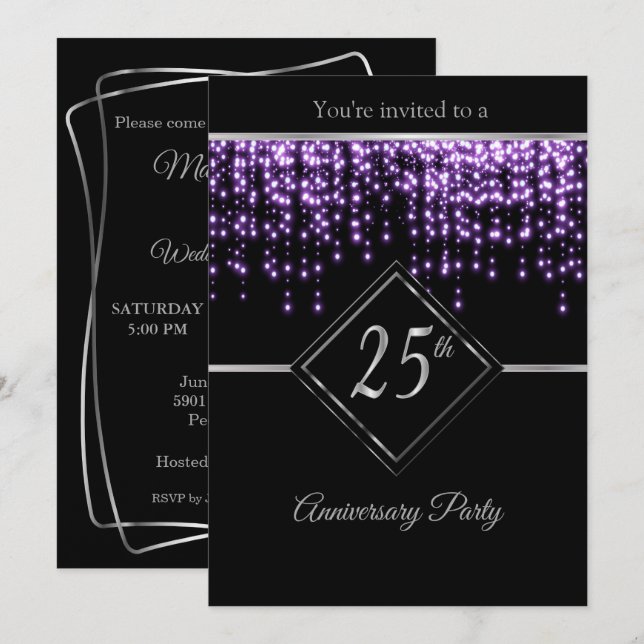 Invitation 25e Noces d'argent avec Étoiles Violettes (Devant / Derrière)