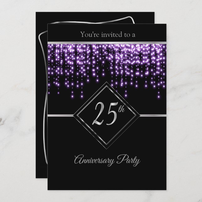 Invitation 25e Noces d'argent avec Purple Starlights (Devant / Derrière)