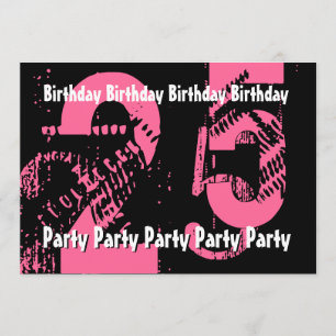 Invitation 25ème 29ème anniversaire rose et noir