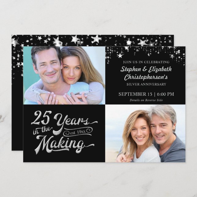 Invitation 25ème anniversaire du Mariage Alors et maintenant  (Devant / Derrière)