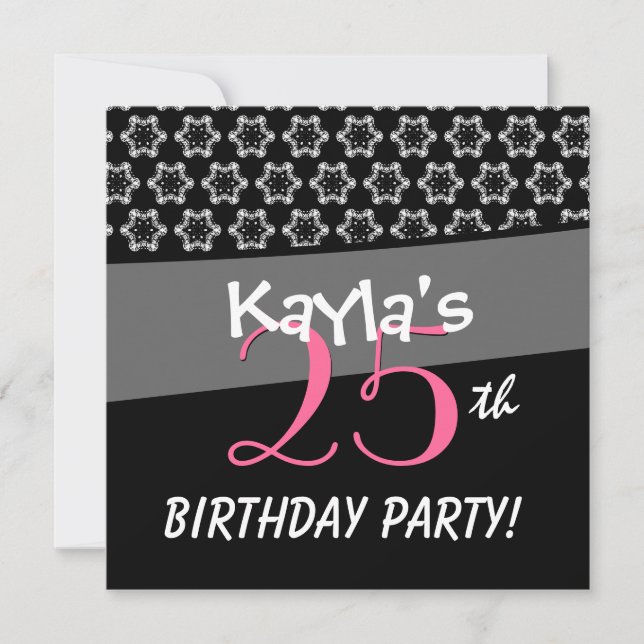 Invitation 25ème Étoiles blanches noires d'anniversaire (Devant)