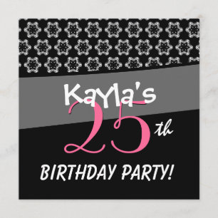 Invitation 25ème Étoiles blanches noires d'anniversaire