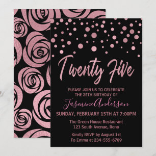 Invitation 25ème fête d'anniversaire d'or d'aluminium rose