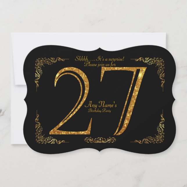 Invitation 27,Fête d'anniversaire 27,grand Gatsby,noir & or (Devant)
