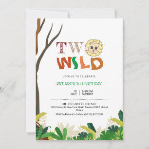Invitation 2 An Enfants Jungle Safari Lion Thème Anniversaire