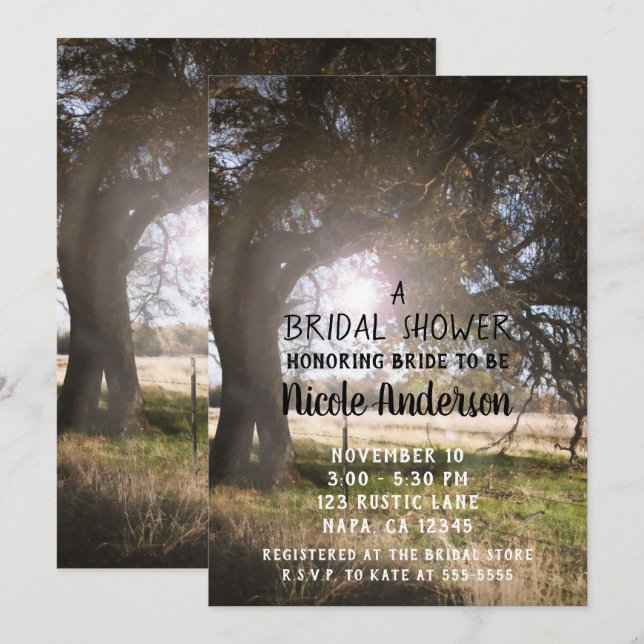 Invitation 2 Arbres Rustiques Après-midi Fête des mariées cou (Devant / Derrière)