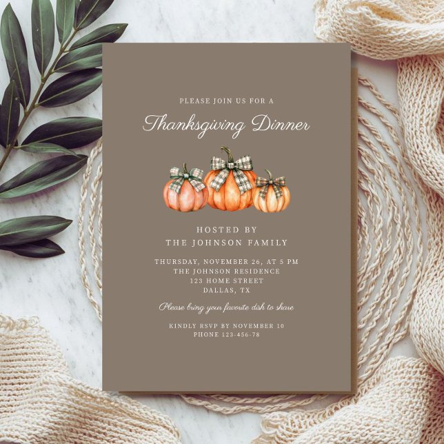 Invitation 2 Citrouilles Orange Rustiques Dîner de Thanksgivi (Rustic Pumpkins Thanksgiving Dinner Invitation)