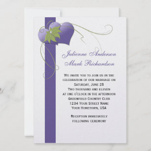 Invitation #2 Cœurs Violets Tourbillons Verts Mariages
