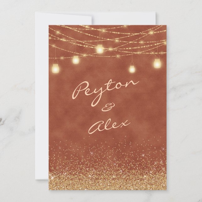 Invitation 2 côtés Terre cuite Paillettes dorées Mariage (Devant)
