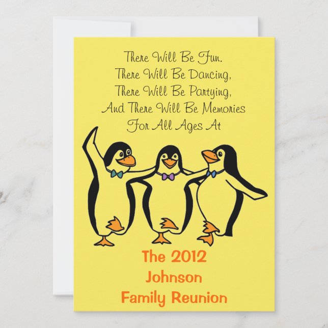 Invitation #2 Dancing Penguins Family Reunion Party Hotel inf (Devant)