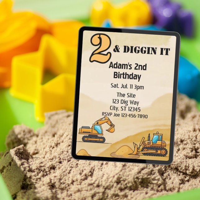 Invitation 2 & Diggin It, Construction Vehicle 2nd Birthday (Créateur téléchargé)