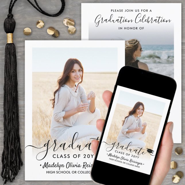 Invitation 2 Diplôme Photo Moderne Simple Script Élégant (Créateur téléchargé)