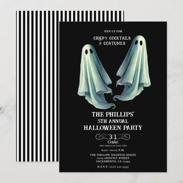 Invitation 2 Fantômes Fête de fantômes effrayants d'Halloween (Devant / Derrière)