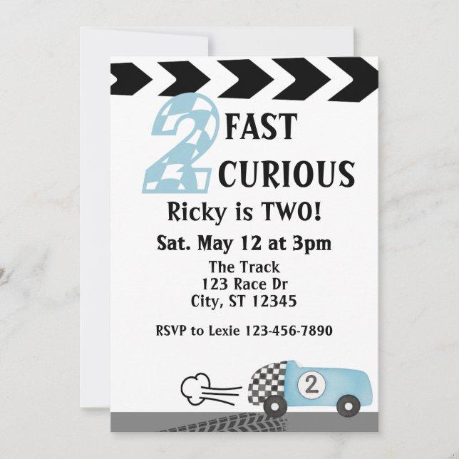 Invitation 2 Fast 2 Curious, Race Car 2nd Birthday (Devant)