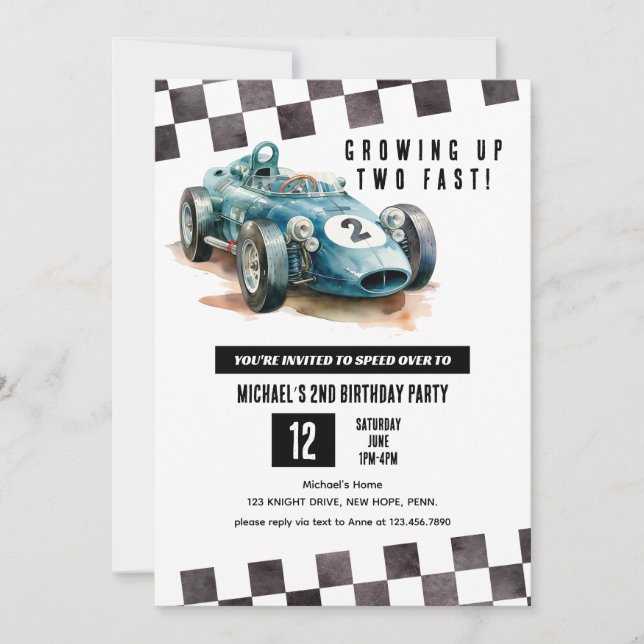 Invitation 2 Fast Race Car 2e Anniversaire de fête (Devant)