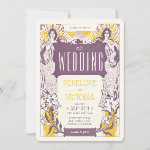 Invitation 2 Femmes et Lilies Letterpress Style Mariage