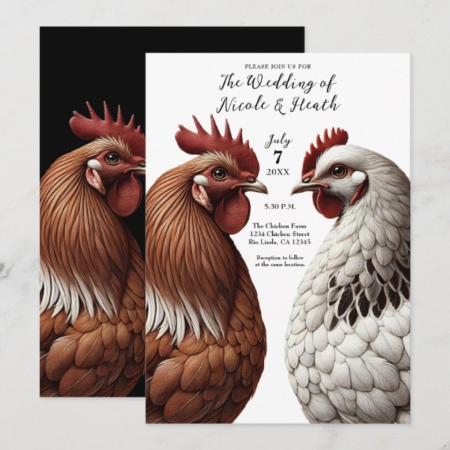 Invitation 2 Ferme de Poulets de Campagne Mariage de la Cour  (Devant / Derrière)
